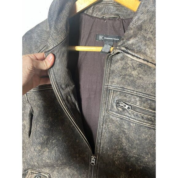 INC INTL Concepts, Black 100% Genuine Leather Moto Jacket Mens Large - Picture 6 of 8